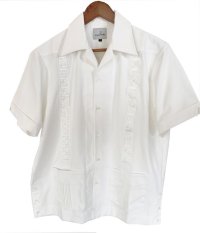 isoha / 花ブロック　キューバシャツ / ポケット付き / white